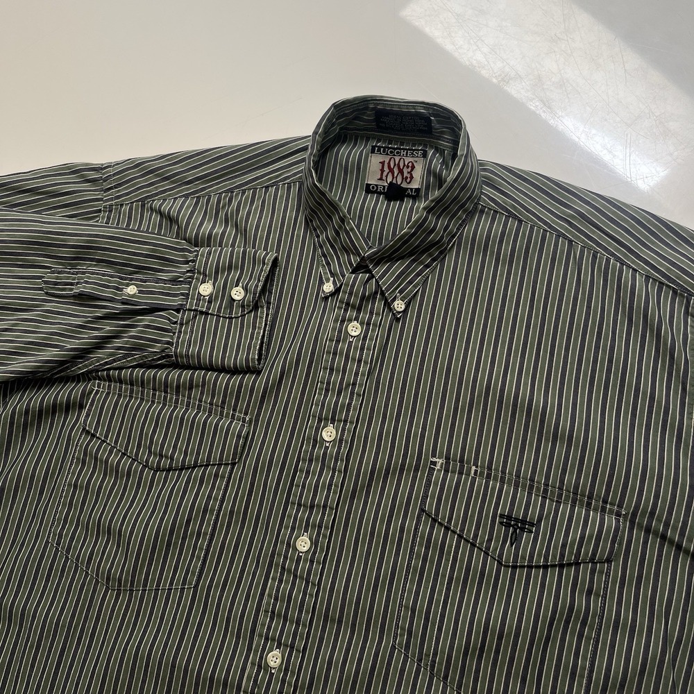 Lucchese 1883 MENS Button Down Shirt XL Yellow Blue Striped Western Cowboy